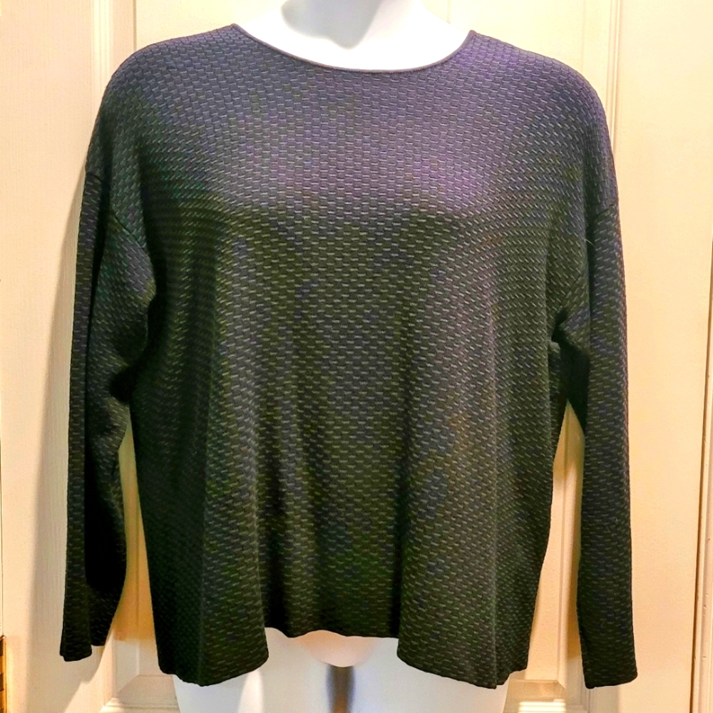 Eileen Fisher split back sweater. Blk/blue m Size Large
